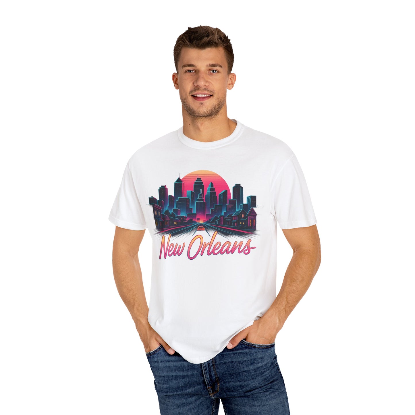 Retro New Orleans Cityscape T-Shirt | Unisex Garment-Dyed Tee
