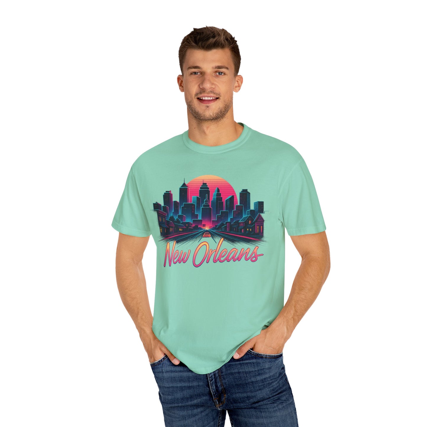 Retro New Orleans Cityscape T-Shirt | Unisex Garment-Dyed Tee